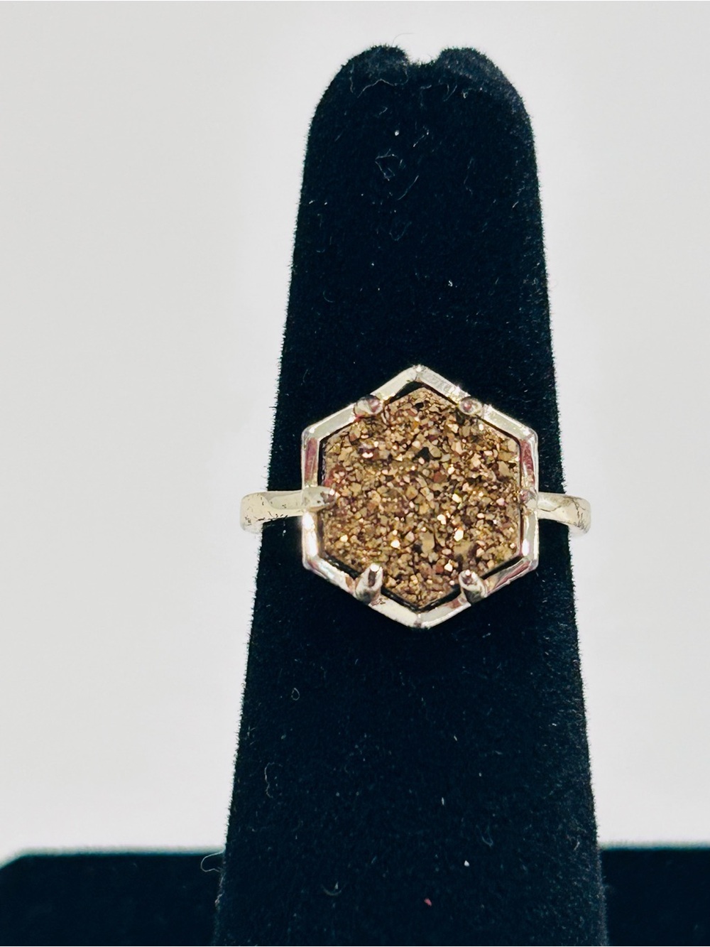 Kendra Scott Kylie Ring Goldtone Hexagon Shape Bronze Drusy Center Size 5